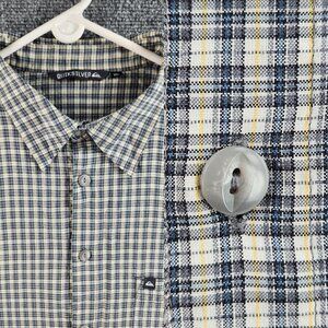 Quiksilver Long Sleeve Button Up Shirt Men Green Plaid Size XL Polyester Cotton